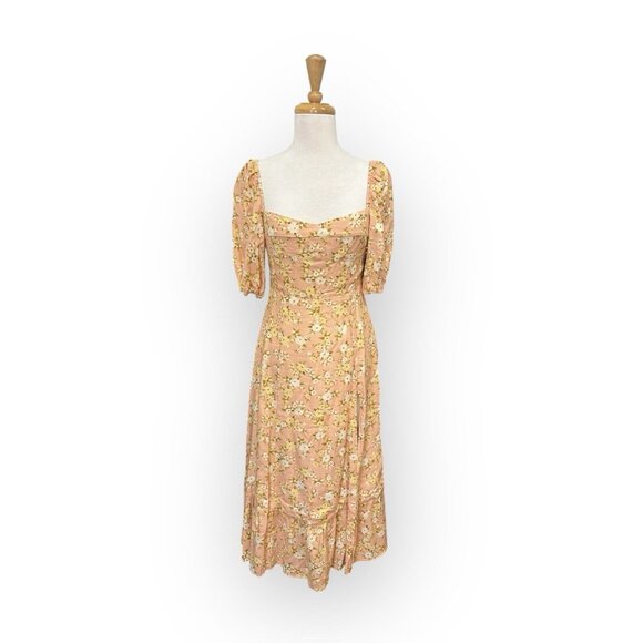 NEW OPT Violetta Midi Dress Size Xs Extra Small Orange Floral